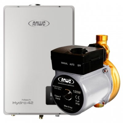 KIT CALEFÓN ANWO 24 L/M HITECH HYDRO 42 TIRO FORZADO NG + BOMBA PRESURIZADORA BBAPRESANWO-9/26